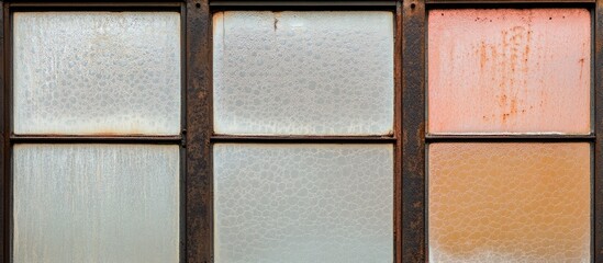Vintage Glass Panels with Textured Surface Against Rusty Metal Background