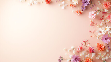 A beautiful layout of colorful flowers on a soft pastel background.