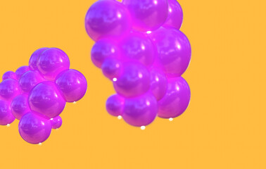 liquid bubble purple and yellow background 3D balls red bubble balloon Geometric render 