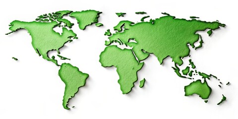 Obraz premium A 3D world map rendered in green, showcasing the continents and their shapes with a textured surface