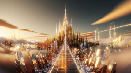 heaven golden city created using AI Generative Technology