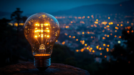glowing lightbulb on a table against a softly blurred background symbolizes innovation creativity bright ideas and inspiration representing moments of clarity and potential for problem-solving