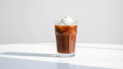 Refreshing Iced Coffee with Whipped Cream in a Glass