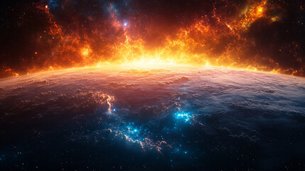 Fototapeta premium Vibrant colored light rays resembling constellations streaming across a dark cosmic background evoking themes of wonder connection energy and the vast mysteries of the universe