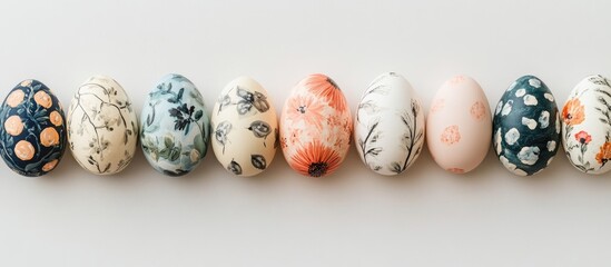 Trendy hand painted Easter egg collection on a white background perfect for celebrating homemade traditions and seasonal decor ideas