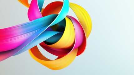 An inspiring image of colorful abstract ribbons intertwining to form a cohesive, vibrant spiral on a light backdrop