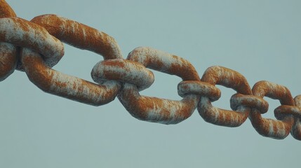 Fototapeta premium Rusty metal chain link resting underwater showcasing corrosion from salty sea air and the effects of marine environment on metal structures