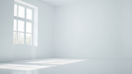 Fototapeta premium Bright Sunlight Illuminates an Empty Room with a Large Window