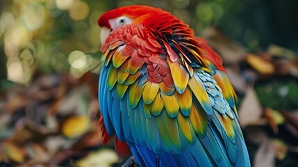 Fototapeta premium Macaw Parrot Posing Against a Vibrant Background