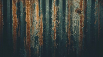 Rusty galvanized steel wall with corrugated texture showcasing weathered metal and corrosion patterns as a rustic background.