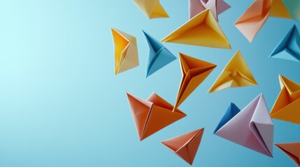 An inspiring scene of abstract, multi-colored origami shapes blending into a unified, intricate design on a clean background