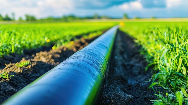 Polyethylene irrigation pipe in agricultural field for efficient water system management and crop growth enhancement