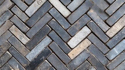 Pavement texture pattern for walkways in dark tones featuring herringbone arrangement of concrete stones