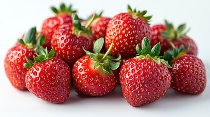 Fresh ripe strawberries arranged neatly on a clean white background showcasing their vibrant color and texture for culinary and health concepts.