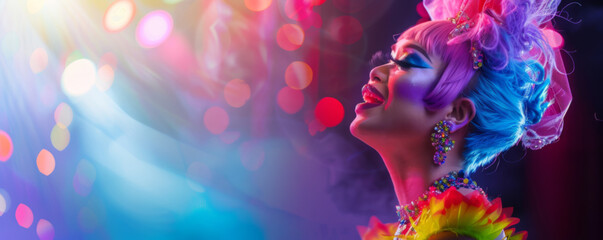 Vibrant Carnival Drag Queen with Colorful Makeup