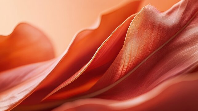 Minimalist abstract macro close-up of textured peach-toned leaves showcasing nature's beauty and elegant organic patterns for trend color 2024.