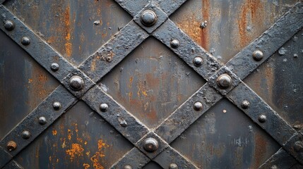 Rustic industrial metal background with riveted textures in a heavy industry setting suitable for design and construction themes.