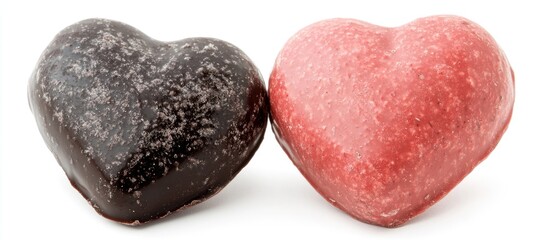 Heart shaped chocolates in dark and milk varieties on a clean white background ideal for Valentine's Day or sweet treat promotions