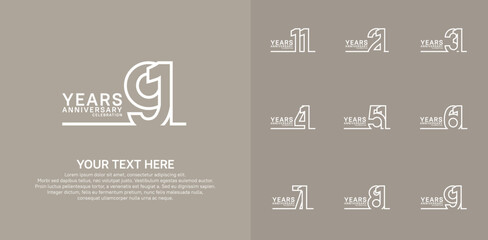 Anniversary logo set vector design, white color for celebration event