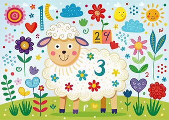 Obraz premium Cute Sheep Cartoon Coloring Page for Children’s Education Featuring Fun Silhouettes in Playful Settings and Engaging Designs for Creative Learning Activities