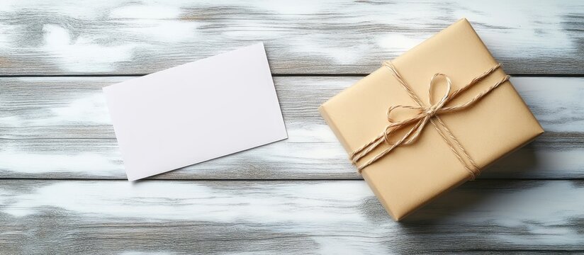 Handcrafted card and gift box on rustic wooden background perfect for seasonal greetings and special occasions