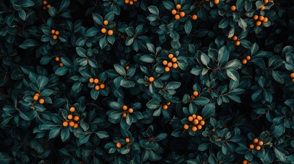 Many Flowered Spindle Tree Foliage with Vibrant Orange Fruits and Seeds in Rural Garden Setting of Devon England During Winter Season