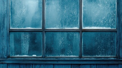Vintage window with frosted glass and blue hue creating a nostalgic atmosphere perfect for social media aesthetics and creative projects