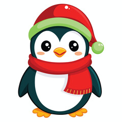 cute frosty the penguin wearing santa clause vector illustration
