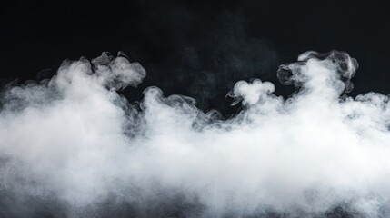 Fototapeta premium Dense white smoke forming intricate shapes against a solid black background, creating a dramatic contrast, texture, visual effect, abstract, atmospheric, studio photography.