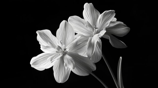 Fototapeta Delicate white snowdrop flowers highlighted against a stark black backdrop, emphasizing their intricate petals and natural beauty, floral design, contrast, nature photography.