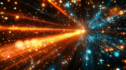 Naklejka premium Blurred artificial Starlink satellites moving across a starry night sky conveying themes of technological advancement connectivity and human innovation against a backdrop of natural cosmic beauty