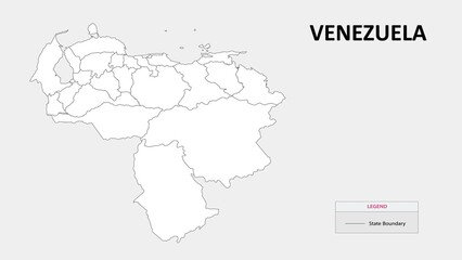 Venezuela Map. State map of Venezuela. Administrative map of Venezuela with states names in outline.