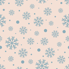 Seamless vector Christmas pattern with turquoise snowflakes on a beige background