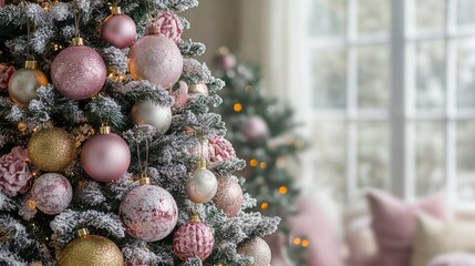 christmas tree with pink and gold decorations