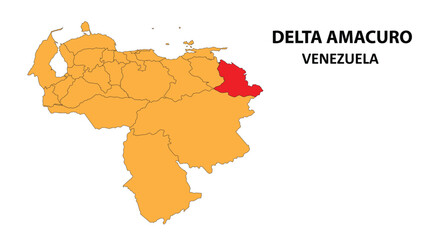 Delta Amacuro Map is highlighted on the Venezuela map with detailed state and region outlines.