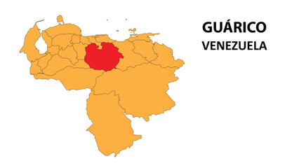 Guárico Map is highlighted on the Venezuela map with detailed state and region outlines.