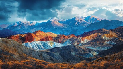 Stunning thermosolvatochromism mountains showcase vibrant colors and dramatic skies