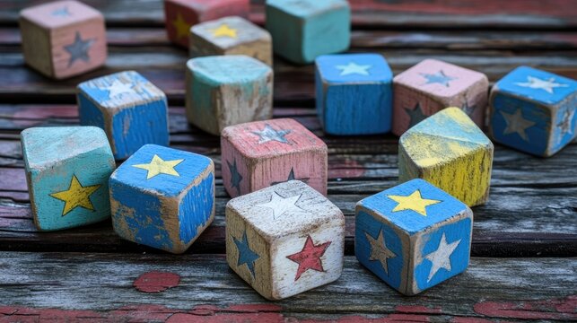 Positive customer feedback concept with colorful wooden blocks featuring star icons symbolizing service satisfaction and exceeding expectations