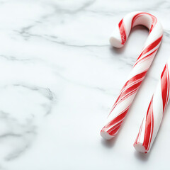 Obraz premium Candy canes on marble surface, perfect for festive occasions and holiday decorations.