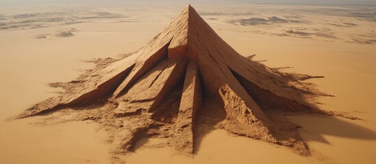 Natural sand mountain formation in desert landscape showcasing unique geological structures and patterns under clear sky.