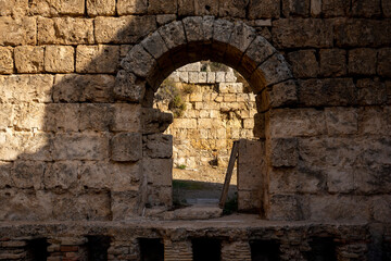 Rows of columns in Perge, Antalya, Turkey. Remains of colonnaded street in Pamphylian ancient...