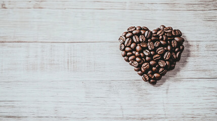 Coffee beans arranged in a heart shape symbolize warmth love and passion evoking a sense of connection energy and the comforting embrace of coffee's aromatic allure