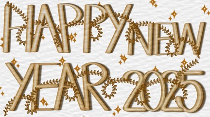 
Handwritten golden English letters happy new year 2025 on colorful background.
