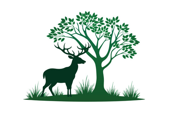 recommend clip art: Deer silhouette with under tree H.eps