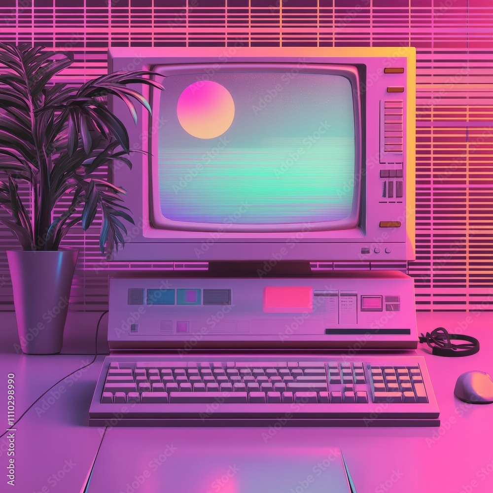 Poster Vintage aesthetic computer desktop page with popup boxes. Vaporwave browser and dialog windows. 80s 90s old style user interface. Nostalgic retro operating system. Vector flat illustration.