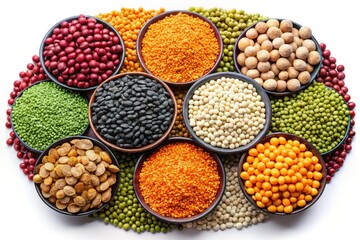 Fototapeta premium Panoramic Colorful Lentils: Diverse Textures & Vibrant Hues, High-Resolution Food Photography