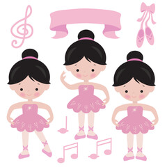 Cute little ballerina girl  vector cartoon flat style illustration