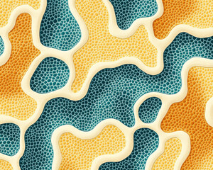Abstract mid century pattern with blue and yellow organic shapes