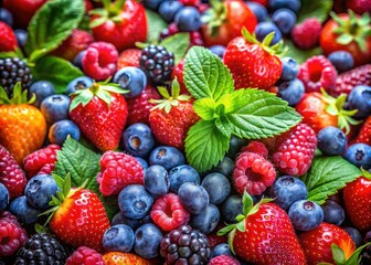 Obraz premium Vibrant Berry Snack: Delicious Summer Fruit, Rule of Thirds Photography
