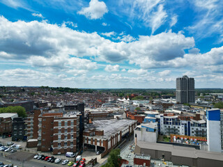High Angle View of Historical Swindon City of Southwest England United Kingdom. Aerial Footage Was Captured With Drone's Camera During Sunset Time on May 27th, 2024 from Medium High Altitude.